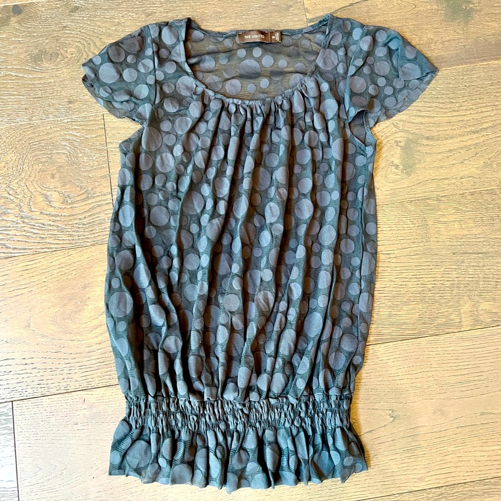 The Limited Sheer Polka Dot Scoop Neck Peplum Blouse XS